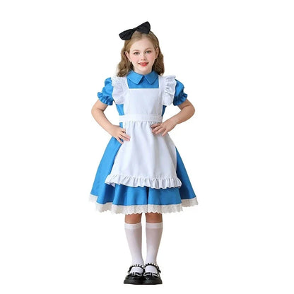 Children Blue Alice In Wonderland Halloween Costume For Kids Party Lolita Maid Dress Cosplay Fancy Carnival Costumes Girls