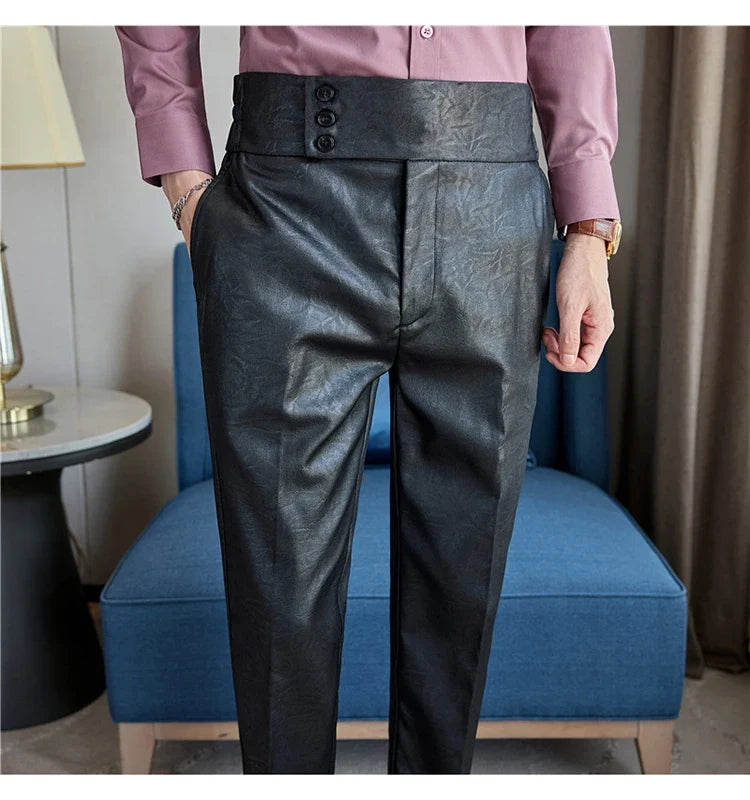 High-end Fashion Glossy Jacquard Design High Waisted Trousers Neapolitan Draped Casual Business Formal Office Social Suit Pants