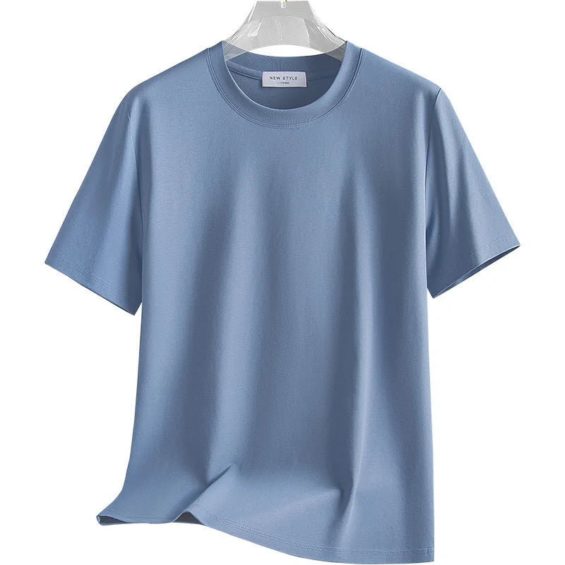 Plus Size 4XL 5XL Liquid Ammonia Mercerized Cotton T-shirt For Men Summer Cool Feeling Round Neck Top Clothes Short Sleeve Tees