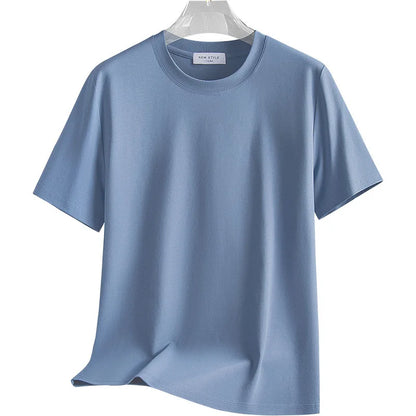 Plus Size 4XL 5XL Liquid Ammonia Mercerized Cotton T-shirt For Men Summer Cool Feeling Round Neck Top Clothes Short Sleeve Tees