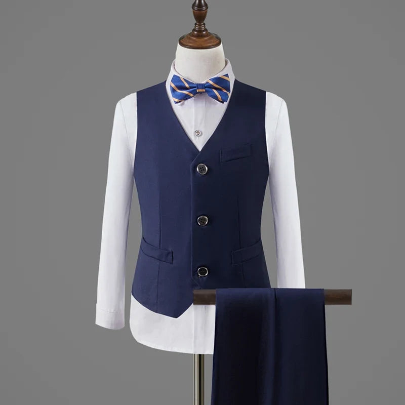 Flower Boys Navy Blue Wedding Suit Kids Photograph Set Teenager Birthday Party Tuxedo Dress Children Graduation Stage Costume