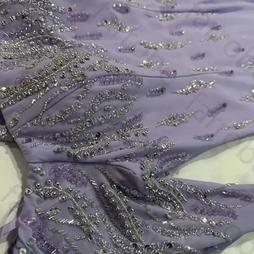 Customized Arabic Lilac Mermaid Prom Gown Sleeves High Split Beaded Luxury Evening Dresses Gowns for Women Wedding Party Dress