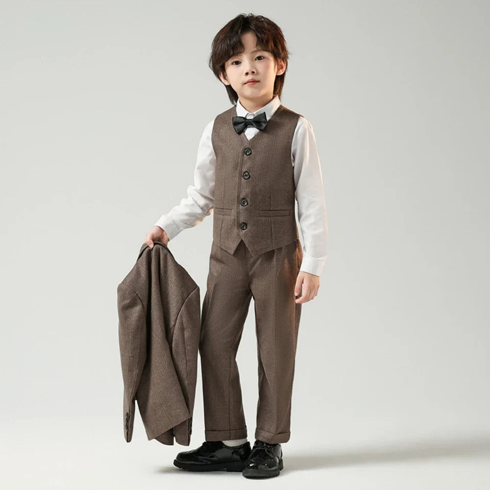 Plus Size Kids Tuxedo 4 Pieces,Formal Handsome Boys Suits Party Wear,Notched Lapel Children's Fashionable Suit Set
