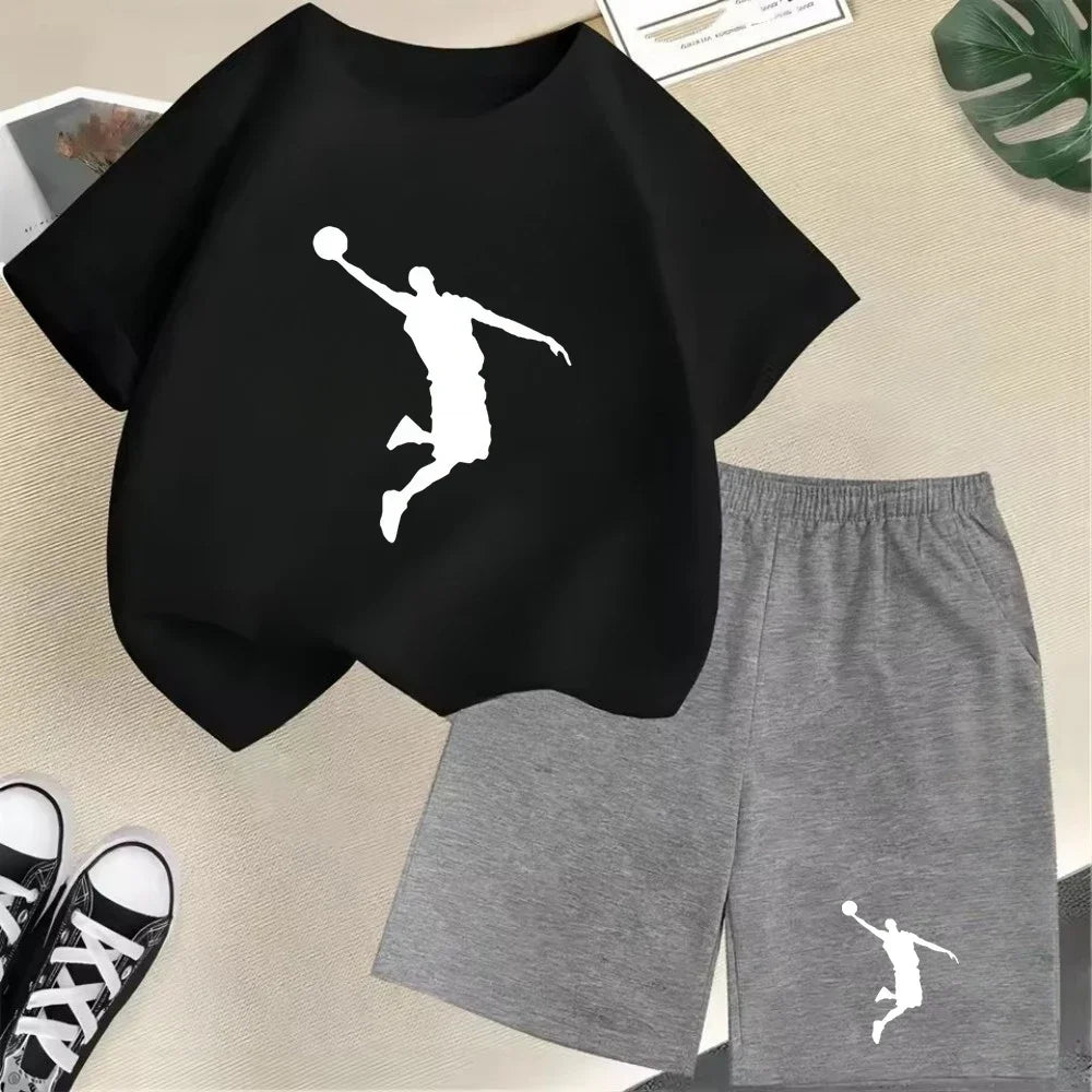 Été à manches courtes enfants T-shirt ensemble sport mode garçons filles Shorts 2 pièces ensemble décontracté marque impression