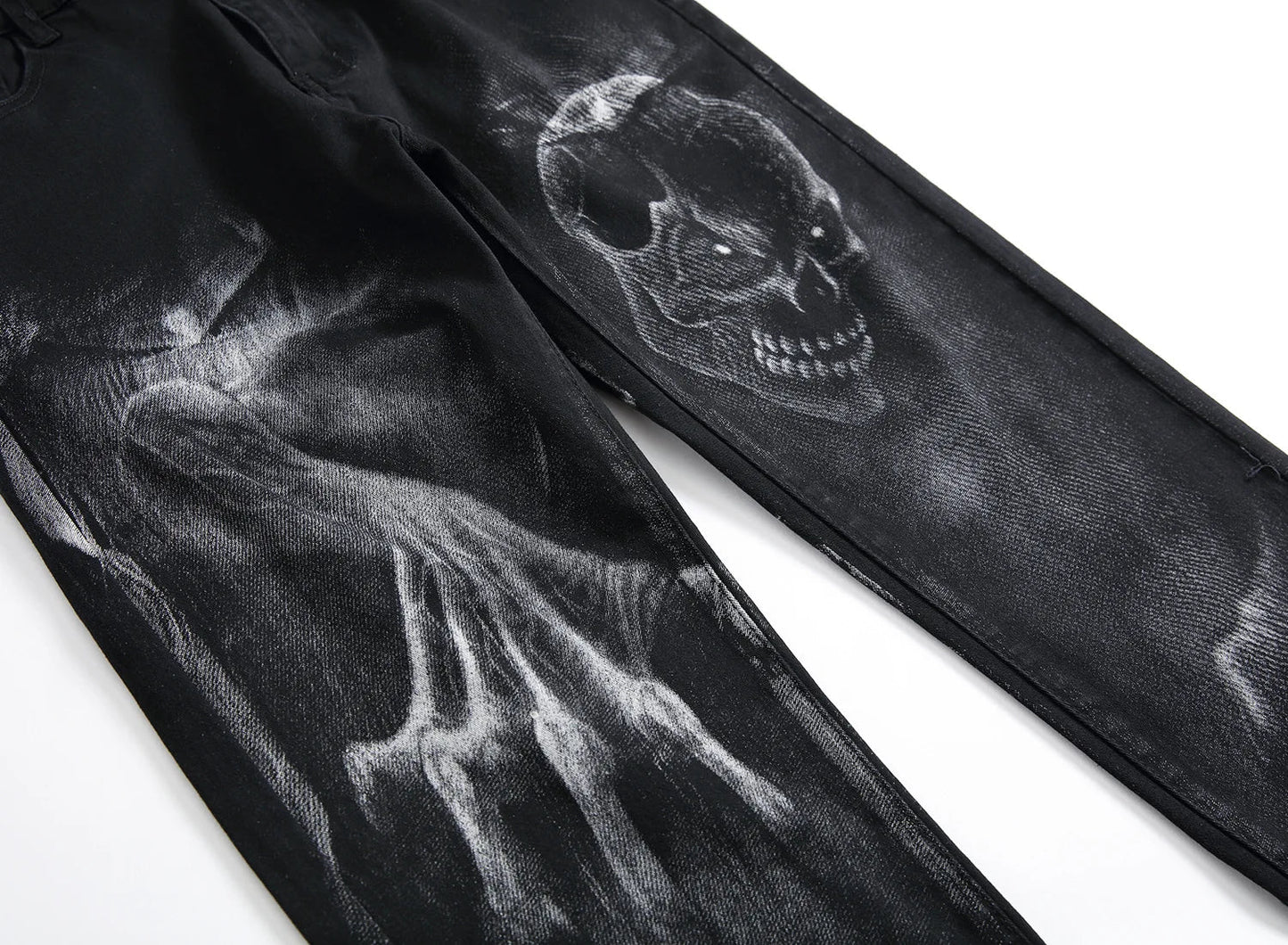 2026 Men's Blue 3D Printing Jeans, Black Wolf Pattern Printed Punk Straight Cotton Casual Print Denim Pants Asian Size 28-42