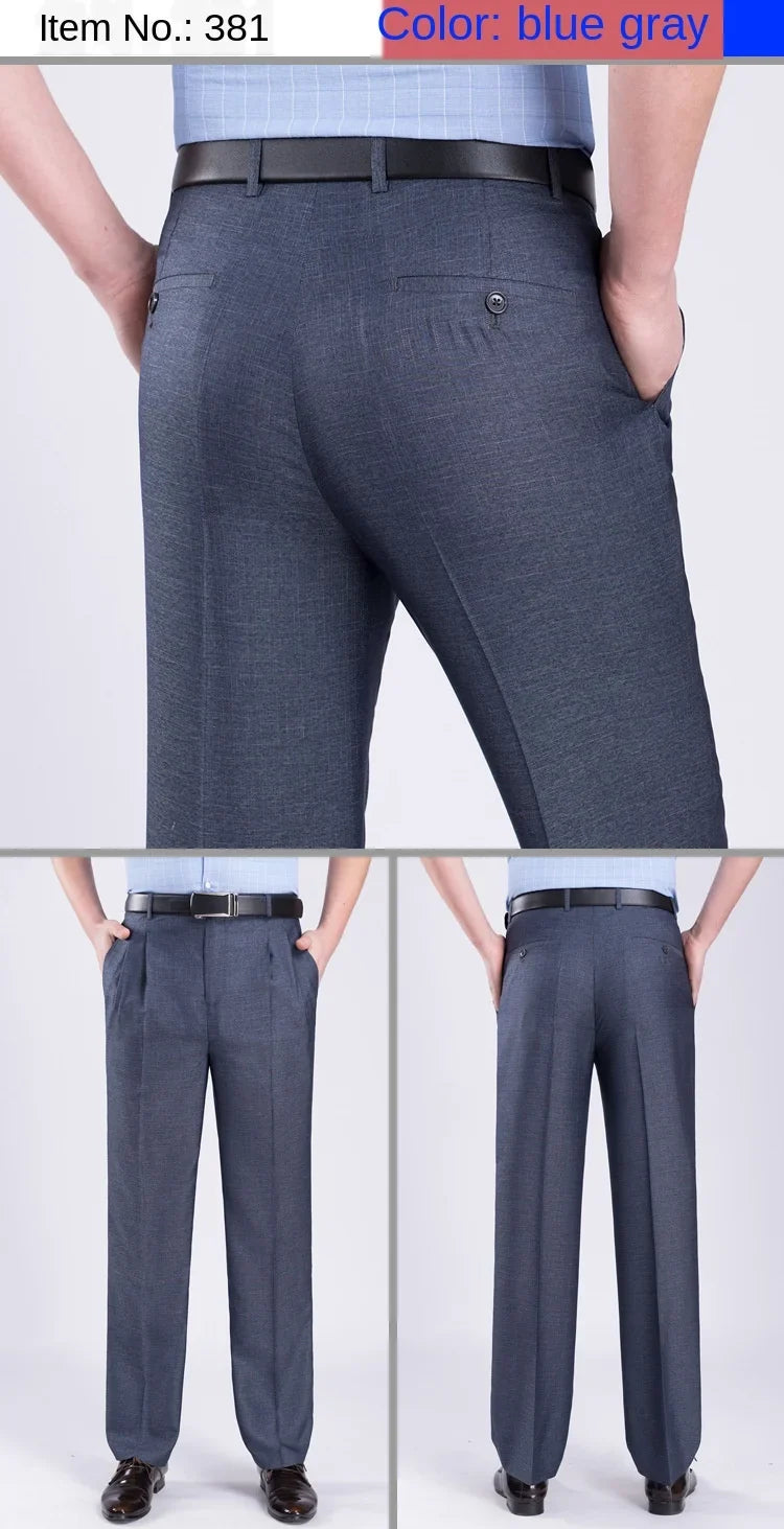 High Waist Double Pleated Men Suit Pants Summer Black Straight Office Formal Dress Trouser for Man Black Gray Size 40 42 44