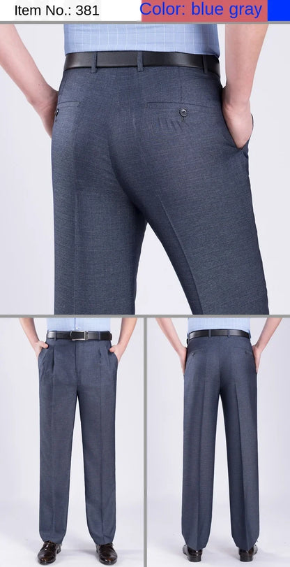 High Waist Double Pleated Men Suit Pants Summer Black Straight Office Formal Dress Trouser for Man Black Gray Size 40 42 44