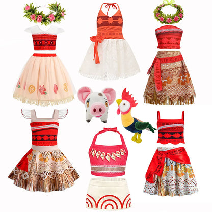 Halloween Moana Halter Dress for Girl Cosplay Moana Princess Costume Hawaii Toddler Vaiana Cute Sundress Two Piece Costume Set