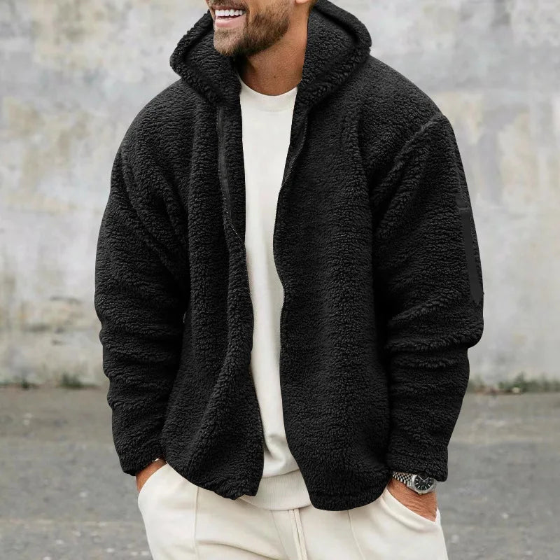 Men's Autumn and Winter Double-Sided Fleece Warm Jacket  Loose Hooded Casual Jacket