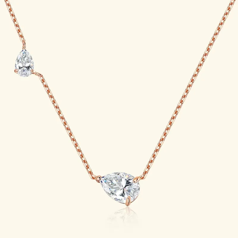 2.5CTTW Pear Cut All Moissanite Necklaces for Women 2 Gems Pendant Lab Diamond Pure 925 Sterling Silver Chain Plated 18k
