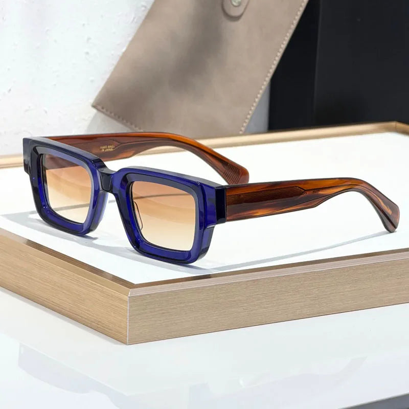 Classical Rectangle Sunglasses Handmade in Japan Fashion Designer High Quality UV400 for Men Women Vintage Eyeglasses with Case