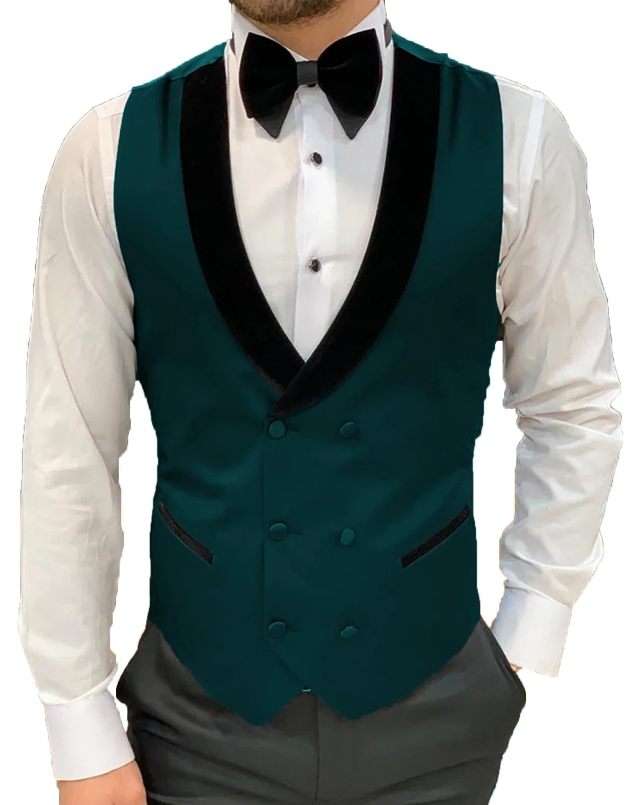Men's Casual Suit Vest Double Breasted Shawl Lapel Dress Waistcoat for Wedding Party Dinner