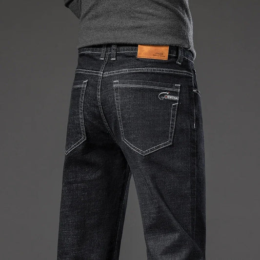 2025 Spring Autumn Men's Straight Jeans Denim Pants Classic Style Business Stretch Casual Trousers Large Size 40 42 44 46