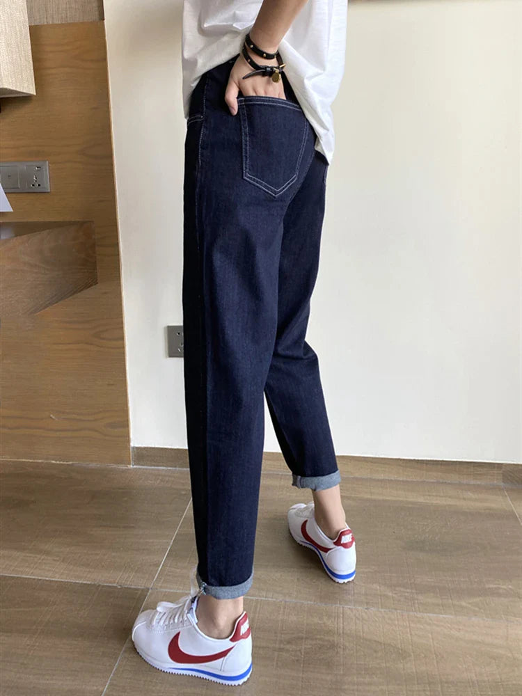 Slimming Straight Leg Jeans High Waist Cotton Stretch Denim Spring Autumn Women's plus Size Carrot Pants Casual Classic Sle