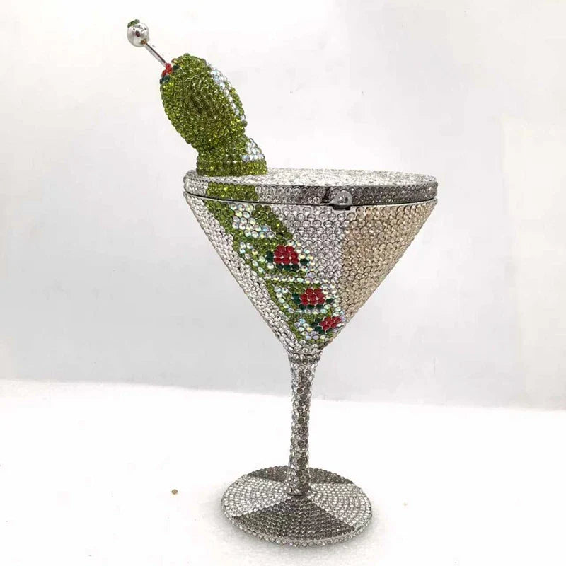 Cherry Martini Gold Rhinestone Evening Cocktail Party Handbag Women Luxury Bling Crystals Wedding Bridal Clutch Purses