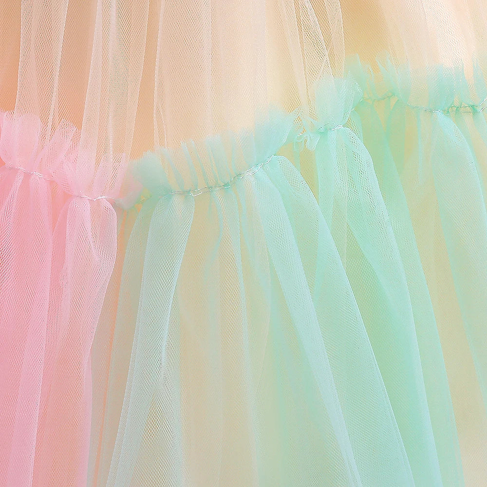 Elegant Ruffles Wedding Party Baby Girls Dress Tulle Pink Bow Bridemaid Princess Birthday Kids Dresses For Girl Evening Costumes