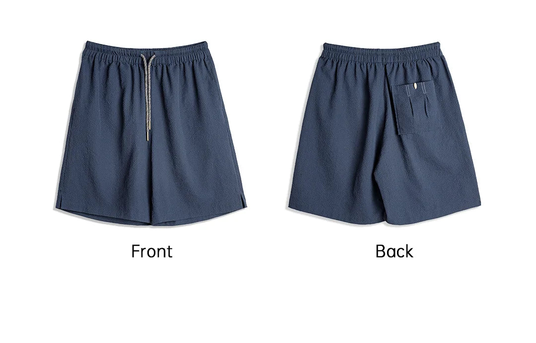 Men's Lightweight Seersucker Solid Shorts Texture Straight Five Inch Thin Breathable American Retro Workwear Casual Summer