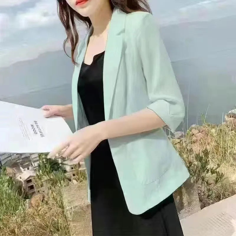 Linen Small Blazer For Women, Thin  Summer Suit, Korean Version, Sun Protection, Casual British Style, White And Black