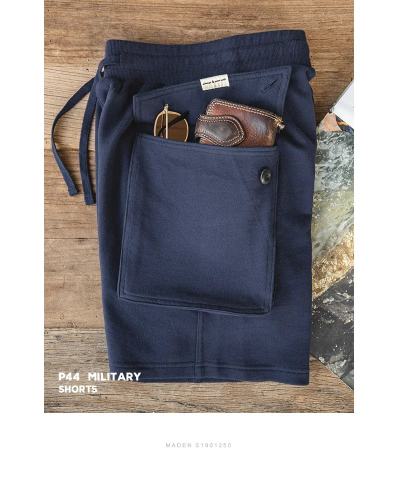 Navy Blue P44 Cargo Joggers Shorts Men Loose Cotton Large Pocket Work Tactical Short Pants Amekaji Casual Knitted Shorts