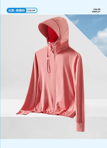 Men's Summer New Sunscreen Clothing Women's Large Brim UPF50 + UV Protection Ice Silk Sunscreen Clothing Outdoor Skin Clothing