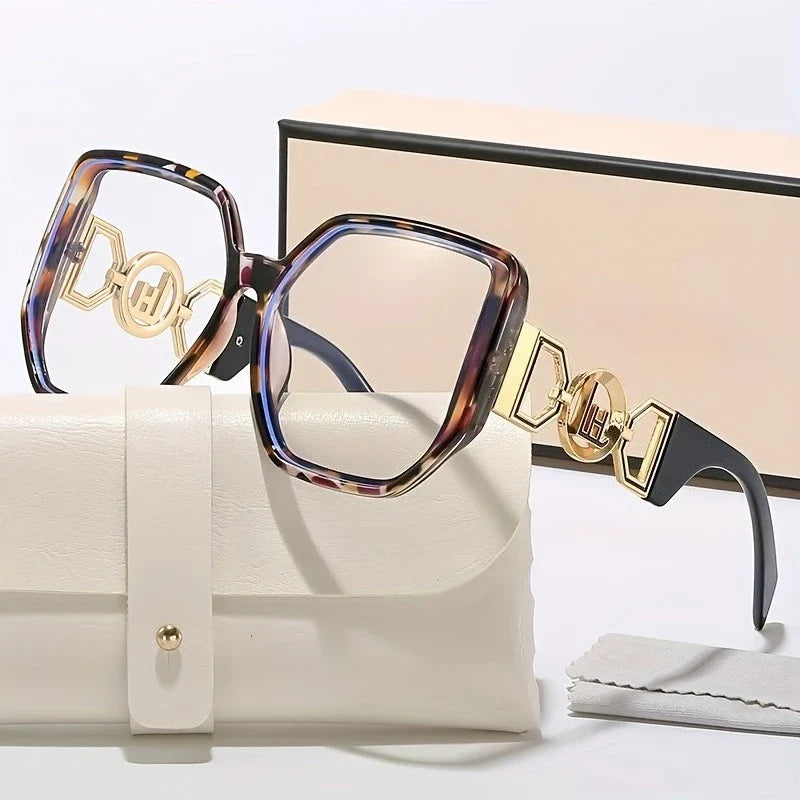 New Oversized Sunglasses Square Anti Blue Light Glasses Luxury Leopard Print Design Advanced All Match Unisex Glasses Eyeglasses