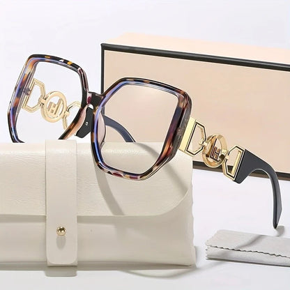 New Oversized Sunglasses Square Anti Blue Light Glasses Luxury Leopard Print Design Advanced All Match Unisex Glasses Eyeglasses