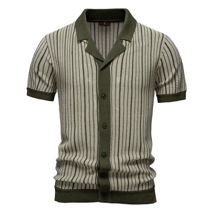 2025 Men's Striped Mesh Polo Shirt - Breathable Contrast Panel Knit Top with Turn-Down Collar
