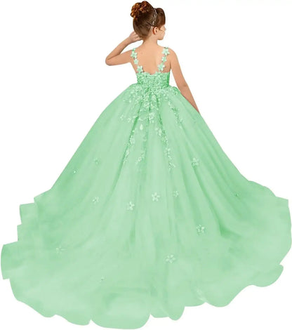Tulle Flower Girl Dresses for Wedding Floral Appliques Princess Pageant Dress Girls Birthday Party Ball Gown