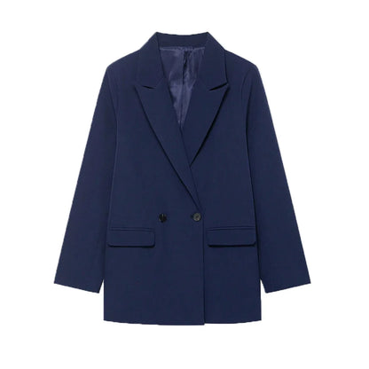 Women's Double-Breasted Solid Color Blazer Coat Long Sleeve Office Wear for Spring Autumn Winter Old Money Style