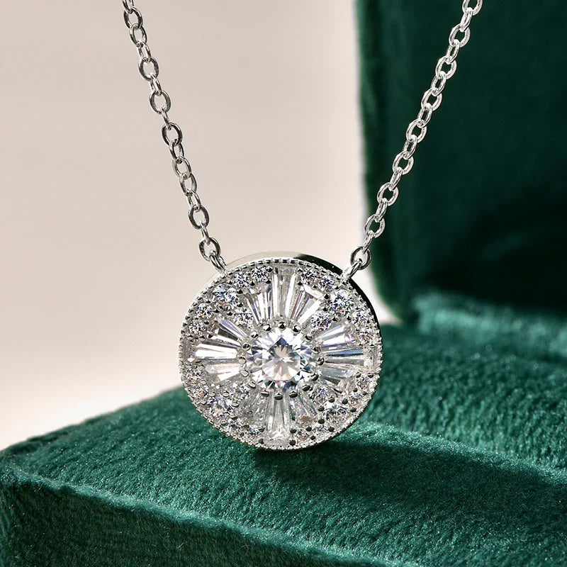 GRA Certified D VVS1 5mm Moissanite Round Charm Pendant Necklace Chain for Women 14K Gold Filled Fine Neck Jewelry Gift