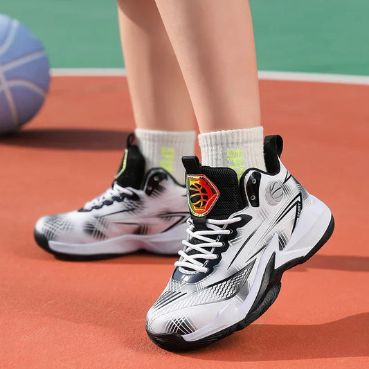 Children‘s Basketball Shoes Non-slip Breathable Basketball Training Sneakers Lace-up Boys Girls Basketball Boots Athletic Shoes