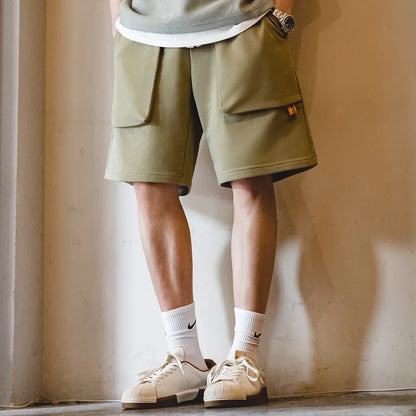 Casual Heavyweight Knit Shorts for Men Straight Loose Large Pockets Sports Short Sweatpants Elastic Waist Athletic Shorts