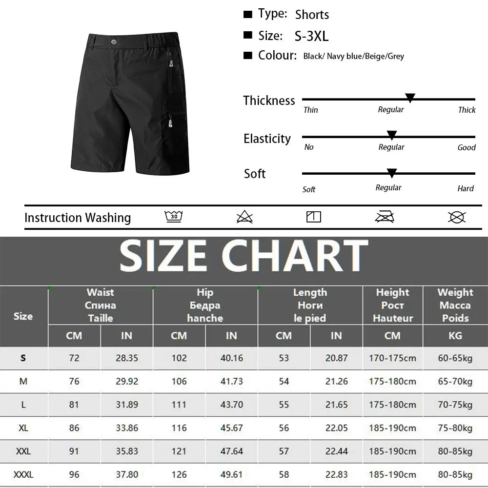 Men's Casual Shorts Business Social Quick Dry Shorts Breathable Relaxed with Zip Pocket Design Solid Color Shorts Streetwear