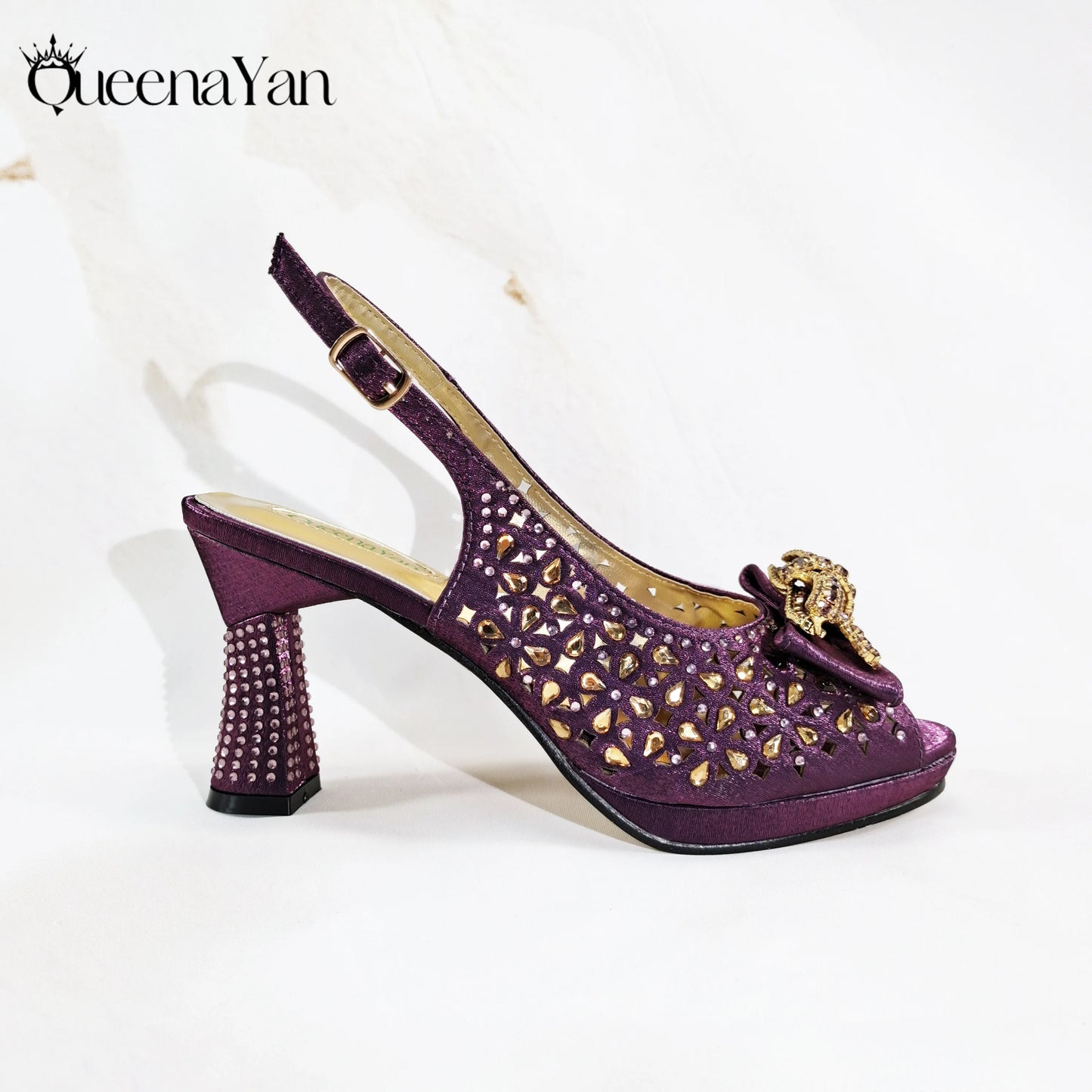 New Italian Design Open Toe Women High Heels for 2025 Elegant Party Wine Color Diamond Pumps Shoes and Bags Matching Set