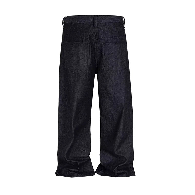 High Street Retro Buckle Design For Men'S Jeans Street Ruff And Handsome Loose Casual Wide Leg Pants Black Jeans