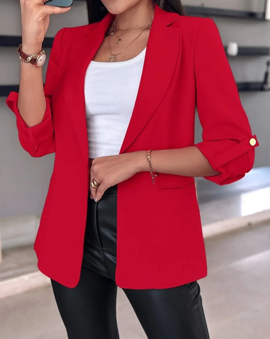 Women's Spring 2024 Casual Suit Jacket Long Sleeve Solid Color Cardigan Suit Jacket Women's Fashion Suit Jacket