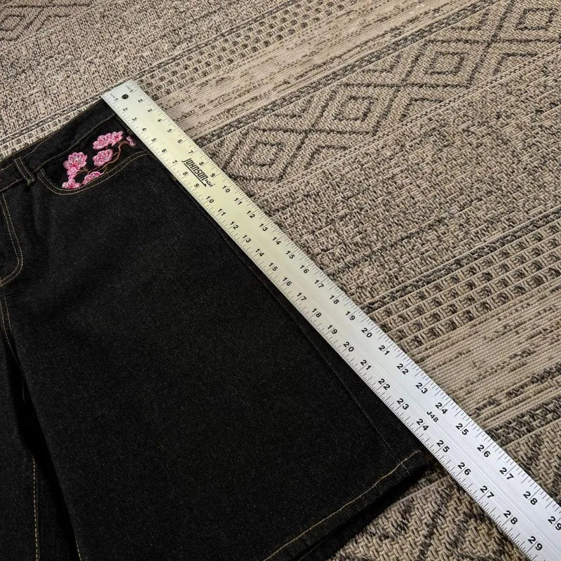 2026 American New Geometric Cherry Blossom Embroidery Wash Jeans Shorts Women Y2K Gothic Hip Hop Popular Casual Joker Shorts
