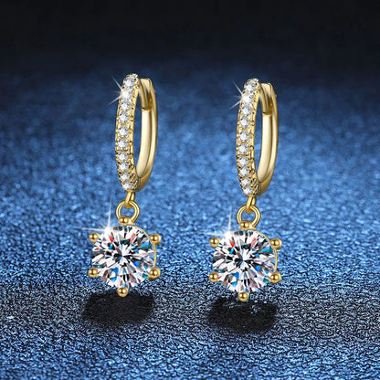 0.5ct 1ct Moissanite Drop Earrings S925 Sterling Silver with Gold Plated Wedding Jewelry With Certificate Hoop Earrings