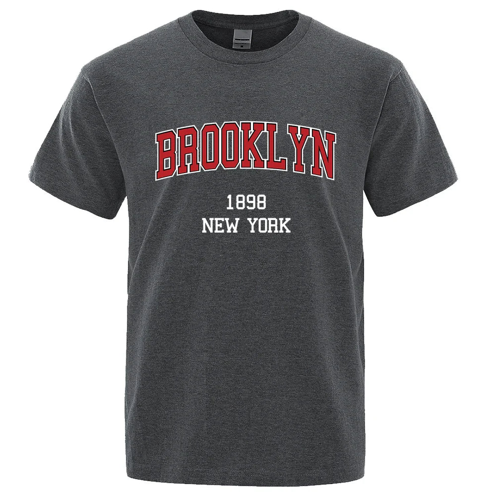 Brooklyn 1898 New York City Letter Prints T Shirt Men Creativity Tee Clothes T-Shirts Loose Summer Tshirt Cotton Breathable Tops