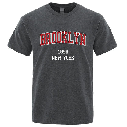 Brooklyn 1898 New York City Letter Prints T Shirt Men Creativity Tee Clothes T-Shirts Loose Summer Tshirt Cotton Breathable Tops