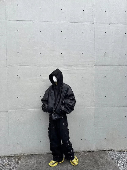 Autumn Winter Oversized Cool Black Thickened Warm Pu Leather Jacket Men Hood Luxury Designer Fake 2 Clothes