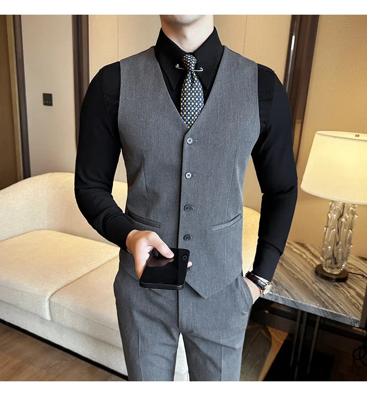 ( Vest + Pants) Men Luxury High Quality Business Suit Vest 2 pieces Formal Groom Wedding Dress Vest Set Fashion Club Clothing