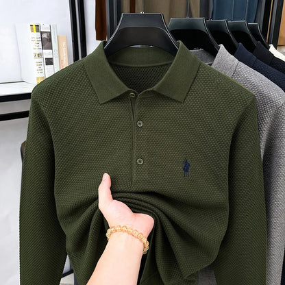 Light Luxury Cotton Long Sleeved T-shirt Men's Fashion Trend Lapel Autumn Paul Embroidery Polo Shirt Men's Long Sleeved Clothes