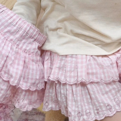 Japanese Style Kawaii Mini Skirt Women Sweet Harajuku Lolita Plaid Skirts Pink Y2k Cutecore Summer A-line Ruffle Skirts