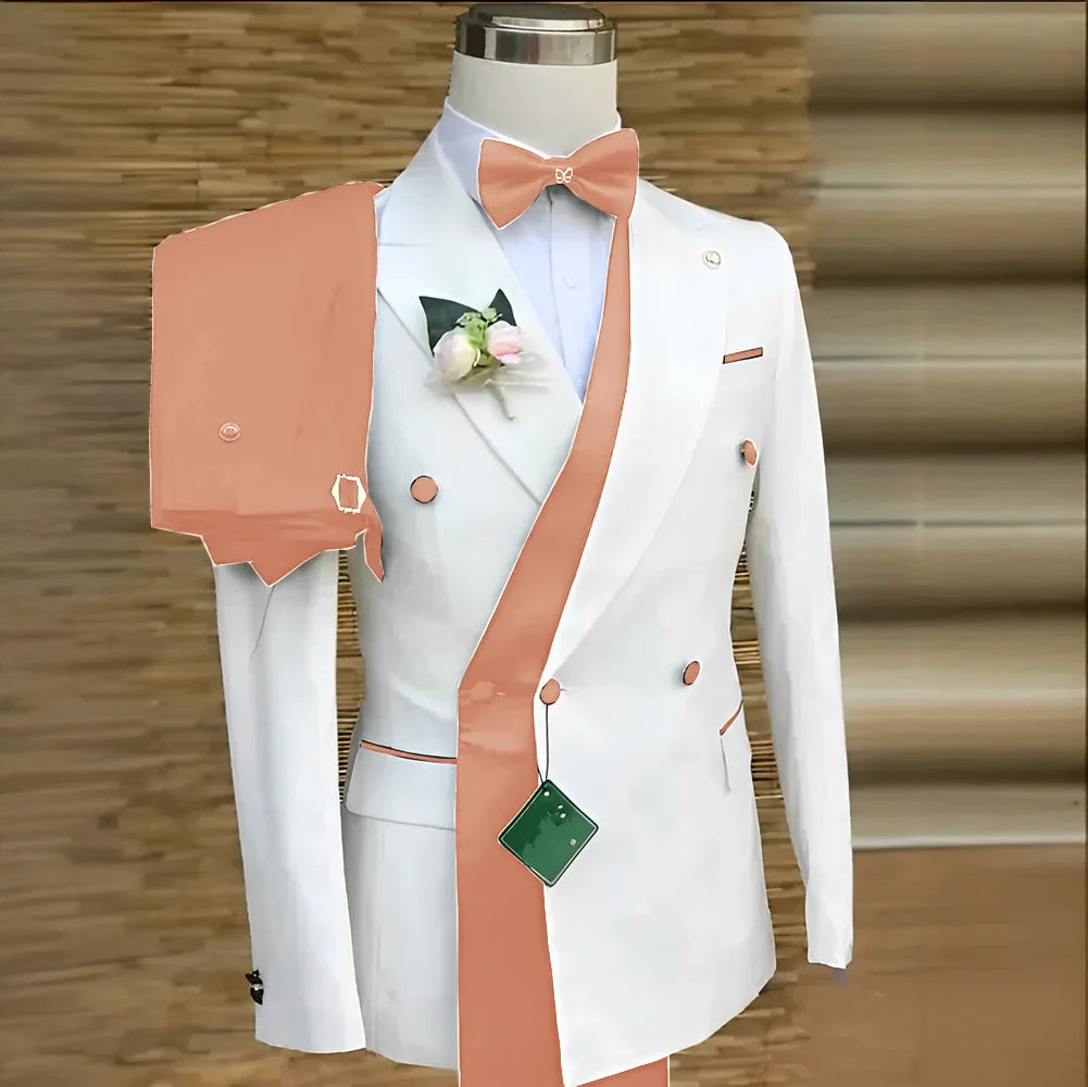 Bespoke Custom White Black Wedding Suit For Men New Design Slim Fit Groom Best Man Wedding Tuxedo Formal Prom Wear 2 Pieces Set