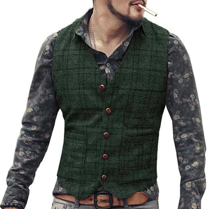 Men Vest Gray Checkered Single Button V Neck Waistcoat For Wedding Party Prom Business Work Office Daily Casual Men Suit Vest