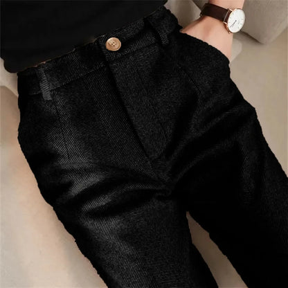 Italian Vintage Suit Pant For Men Autumn Winter Wool Herringbone Pattern Straight Trousers British Style Business Casual Pants
