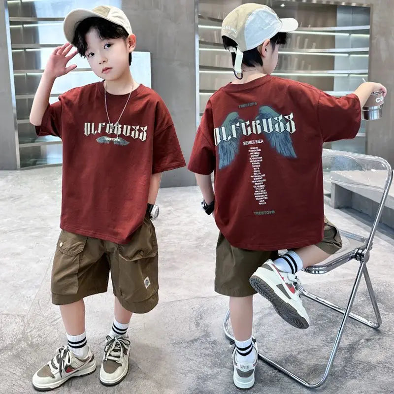 Letter Print Children Clothing Top and Bottom Clothing Set Boys Sets Korean Children's Boy Rash Guard Kids Designer Clothes Tops