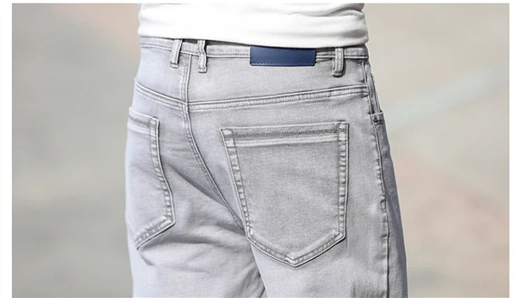 2026 Summer Brand New Men's Straight Loose Thin Jeans Simple Casual Clothing Lightweight Cotton Stretch Light Grey Jeans