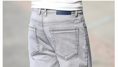 2026 Summer Brand New Men's Straight Loose Thin Jeans Simple Casual Clothing Lightweight Cotton Stretch Light Grey Jeans